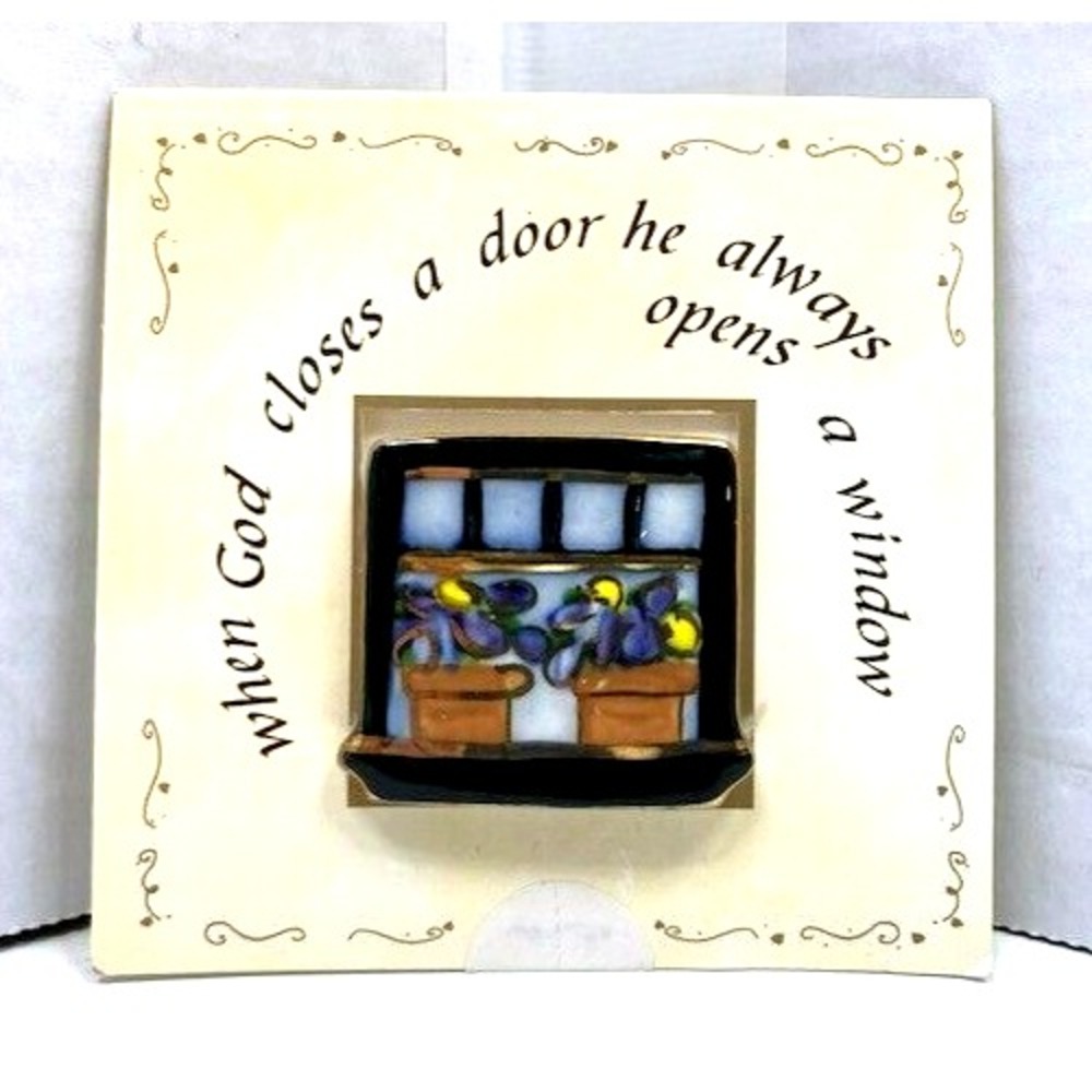 Vintage Colorful KB Design Ceramic Stained Glass Window Brooch Made in USA